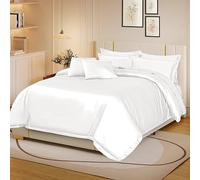 Siesta Zen Luxury 100% Egyptian Cotton TC800 Oxford Style Duvet Cover Set with 2xPillowcase Soft & Comfy Hotel Quality Comforter Cover All Season Bedding Set (White, King (U.K. Standard))
