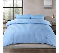 Siesta Zen Luxury 400 Thread Count 100% Egyptian Cotton Hotel Collection Satin Stripe 2cm Design Duvet Cover Set Ultra-Soft & Breathable Sateen Weave with Button Closure (Blue, Double (200x200cm))