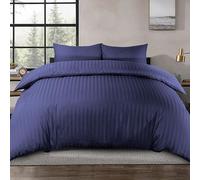 Siesta Zen Luxury 400 Thread Count 100% Egyptian Cotton Hotel Collection Satin Stripe 2cm Design Duvet Cover Set Ultra-Soft & Breathable Sateen Weave with Button Closure (Navy, Double (200x200cm))