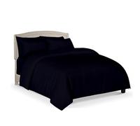 Siesta Zen Premium 100% Cotton Duvet Cover Set 200 Thread Count Percale weave Non Iron Easy Care Bedding Set with Free Pillowcases Lightweight & Hypoallergenic (Black, Double)