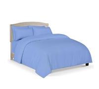 Siesta Zen Premium 100% Cotton Duvet Cover Set 200 Thread Count Percale weave Non Iron Easy Care Bedding Set with Free Pillowcases Lightweight & Hypoallergenic (Blue, Double)