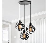 Siet Farmhouse Pendant Light Industrial Hanging Chandelier Lighting Fixture, Black Metal Kitchen Island Drop Ceiling Lamp, 3-light E27 Suspension Lamps for Dining Room