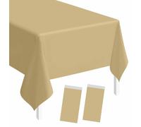SietDESEO 2 Pack Gold Plastic Tablecloth 54 x 108 Premium Disposable Table Cloth Plastic Table Cover for Wedding Baby Shower Party