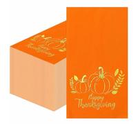 SietDESEO 25 Pieces 3-ply Thanksgiving Dinner Napkins 13 x 15.7 Inch Orange Guest Bathroom Napkins Disposable Hand Towels for Bathroom Kitchen Fall Party Decorations Gold Foil Pumpkin Napkin