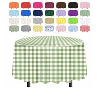 SietDESEO 4 Pack Sage Green Gingham Tablecloth Round 84 x 84 Green and White Checkered Table Cloth Disposable Plaid Table Cover for Party Camping Picnic Wedding Circle Plastic Tablecloth
