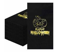 SietDESEO 50 PCS 3-ply Halloween Dinner Napkins Black and Gold Foil Pumpkin Guest Bathroom Napkins 13 x 15.7 Inch Disposable Hand Towels for Halloween Party Supplies Paper Napkin Decorative