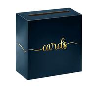 SietDESEO Navy Blue and Gold Card Box for Wedding, Birthday, Graduation, Anniversary, Bridal Shower or Baby Shower - Cardboard with 'Cards' Font Lid - 9 x 5.1 x 9 inches