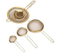 Sieves and Strainers Set, 3Pcs Kitchen Mesh Gold Baking Flour Strainer Metal Sieve Stainless Steel Fine Mesh Strainer with Long Handle Pastas Sieve Fruits Sifter
