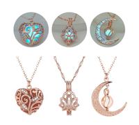 SIewee Fantasy Glow in the Dark Crescent Moon, Heart, and Flower Necklaces - Jewelry Charms Pendants for Women - Fairy, witches, Space Necklace, Metal, No Gemstone