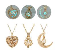 SIewee Fantasy Glow in the Dark Crescent Moon, Heart, and Flower Necklaces - Jewelry Charms Pendants for Women - Fairy, witches, Space Necklace, Metal, No Gemstone