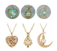 SIewee Fantasy Glow in the Dark Crescent Moon, Heart, and Flower Necklaces - Jewelry Charms Pendants for Women - Fairy, witches, Space Necklace, Metal, No Gemstone
