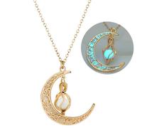 SIewee Fantasy Glow in the Dark Crescent Moon Necklaces - Jewelry Charms Pendants for Women - Fairy, witches, Space Necklace, currency, Metal, No Gemstone