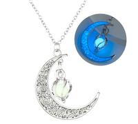 SIewee Fantasy Glow in the Dark Crescent Moon Necklaces - Jewelry Charms Pendants for Women - Fairy, witches, Space Necklace, currency, Metal, No Gemstone