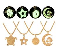 SIewee Fantasy Glow in the Dark Crescent Moon, Star, and Tortoise Necklaces - Jewelry Charms Pendants for Women - Fairy, witches, Space Necklace, Metal, No Gemstone