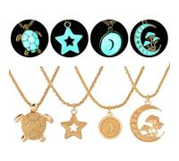 SIewee Fantasy Glow in the Dark Crescent Moon, Star, and Tortoise Necklaces - Jewelry Charms Pendants for Women - Fairy, witches, Space Necklace, Metal, No Gemstone
