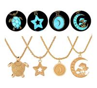 SIewee Fantasy Glow in the Dark Crescent Moon, Star, and Tortoise Necklaces - Jewelry Charms Pendants for Women - Fairy, witches, Space Necklace, Metal, No Gemstone