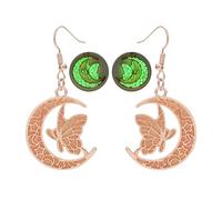 SIewee Fantasy Glow in the Dark Moon and Butterfly Earrings for Halloween and Christmas，Glowing Jewelry Earrings for Women ，Fairy Witch Earrings, universal, Metal, No Gemstone