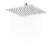SIEYESCITY High Pressure 8 Inch Square Rainfall Shower Head, 304 Stainless Steel Ultra Slim Overhead Rain Shower Head with Silicone Nozzles, Angle Adjustable, G1/2 Fitting - Polished Chrome