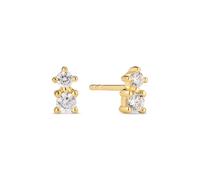 Sif Jakobs Lucente Due Sterling Silver Yellow Gold Plated Stacked Duo Cubic Zirconia Stud Earrings