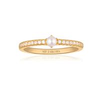 Sif Jakobs Ellera 18ct Gold Plated Sterling Silver Freshwater Pearl White Zirconia Band Ring D - 52