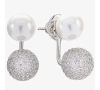 Sif Jakobs Ladies Rhodium Plated 'Bobbio Due' Cubic Zirconia Pavé Ear Jacket And Pearl Stud Earrings SJ-E021414-CZP