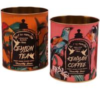 Sifcon International PLC 2 x Retro Vintage Style Tea/Coffee Advertising Storage Tins - Tropical Forest Design - Green/Multi - 13/12 cm