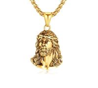 Sifity Jesus Crucifixion Necklace Medallion Crown of Thorns Religious Christian Prayer Pendant Gold Plated for Men Him Boyfriend Chain 27" | Cadenas Para Hombres, Small,