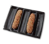 SIFLEMOD Silicone Baguette Mold - Non-stick Fench Bread Flexi Mesh Pan, Perforated Sandwich Baking Liners, Silicone Bread Baking Forms (5 Loaf, Black)