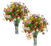SIFOEL Artificial Faux Plants Flowers Outdoor Spring Summer Decoration, Fake Silk Colorful Daisy Eucalyptus Realistic UV Resistant for Outside Home Planter Porch Patio Yard Decor (10 Bundles)