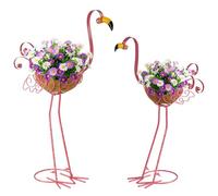 SIFOEL Metal Flamingo Planters, Set of 2 Pink Flamingo Flower Plant Pots with Basket for Indoor Outdoor Garden Courtyard Patio Porch Decor