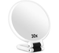 Sifolo 30x Magnifying Mirror, Travel Hand Mirrors with Handle - Double Side Handheld Mirror with 1X 30X Magnification & Adjustable Handle, Hand Held Foldable Travel Mirror for Makeup(Pearl White)