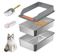 Sift Stainless Steel Litter Box with Lid, Medium Sifting Cat Litter Pan for Pine Pellets & Big Cats, Metal Pellet Sifter System for Odor Control