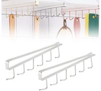 sifteng 2 Pcs Mug Hanger Mug Hooks Under Cabinet 6 Hooks, Coffee Mug Holder Hooks Hanging Rack Under Shelf for Cups Kitchen Utensils, Fit for 0.9 in Thickness Shelf or Less (Silver)