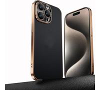 sifteng Electroplated Metal Lens Ultra-Thin Leather Protect Phone Case for iPhone 14/15/16 Pro Max, Luxury Metal Lens Leather Protective Shell Gold