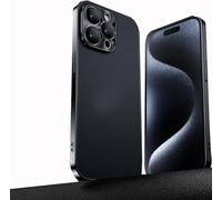 sifteng Electroplated Metal Lens Ultra-Thin Leather Protect Phone Case for iPhone 14/15/16 Pro Max, Luxury Metal Lens Leather Protective Shell Black