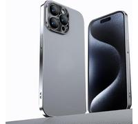 sifteng Electroplated Metal Lens Ultra-Thin Leather Protect Phone Case for iPhone 14/15/16 Pro Max, Luxury Metal Lens Leather Protective Shell Grey