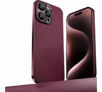 sifteng Electroplated Metal Lens Ultra-Thin Leather Protect Phone Case for iPhone 14/15/16 Pro Max, Luxury Metal Lens Leather Protective Shell Red