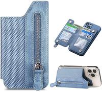 sifteng Multifunctional Adhesive Phone Wallet Card Holder, Pocket with Zipper for Cards, Money & ID, Credit Card Case Stick on Back Cell Phone, Blue, Adhesive Phone Wallet Card Holder