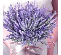 Siganorpy 12 Bundles Artificial Outdoor Plants and Flowers Artificial Lavender Flowers Fake for Wedding, Home, Garden, Party, Faux Plants for Outdoor Hanging Planter Home Porch (Purple)