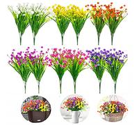 Siganorpy 12 Bundles of 6 Colors Artificial Flowers Outdoor UV Resistant Shrubs Plants for Hanging Planter Home Wedding Porch Window Decor