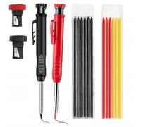 Siganorpy 12 Pencil Refill with 2 Solid 2.8mm Waterproof Carpenters Refills Replacement, Deep Hole Marker Pencil with Sharpener for Architect &Carpenter Woodwork Building (Black+Red)
