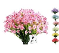 Siganorpy 8 Pcs Artificial Daffodils Flowers Outdoor Table Vase Artificial Flowers Resistant Fake Flowers Faux Flowers Shrubs for Indoor Outside Garden Porch Window Box Home Decoration (Pink)