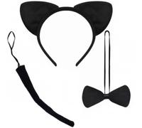 Siganorpy Cat Ears Headband Cosplay Set, Bow Tie Tail Women Cat Hair Hoops Kitten Hair Bands Hairband Christmas Birthday Party Halloween Decoration Cosplay Costume Handmade Hair Accessories (Black)
