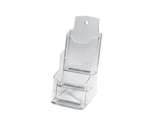 SIGEL Acrylic Tabletop brochure Holder 13 x 29 cm | LH133, tabletop or wall-mounted, 3 compartments, permanently UV-resistant, clear acrylic