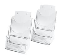 SIGEL Acrylic Tabletop brochure Holder 24.50 x 40 cm - Pack of 2 | LH130, tabletop or wall-mounted, 3 compartments, permanently UV-resistant, clear acrylic