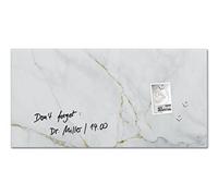 SIGEL Artverum Glass Magnetic Board 91 x 46 cm | GL361, glossy surface, safety glass, easy installation, includes 3 neodymium magnets, white marble