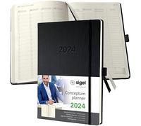 SIGEL C2418 Conceptum Weekly planner 2024, vertical layout, A4+, Black, hardcover, 2 pages equal to 1 week, 192 pages