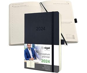 SIGEL C2420 Conceptum Daily planner 2024, approx. A5, Black, softcover, 1 page equal to 1 day, 400 pages