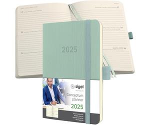 SIGEL C2539 Conceptum Weekly Planner 2025, Approx. A6, Green, softcover, 2 Pages = 1 Week, 176 Pages