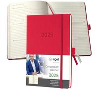 SIGEL C2564 Conceptum Weekly Planner 2025, Approx. A5, red, hardcover, 2 Pages = 1 Week, 192 Pages